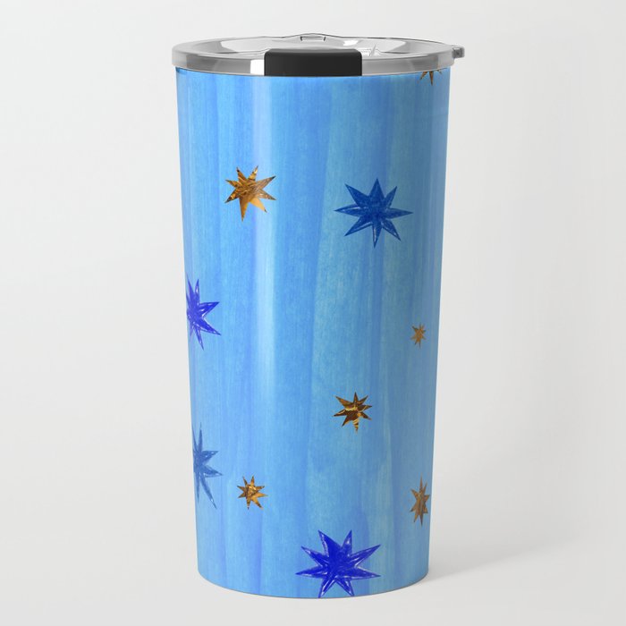 Celestial Star Twinkle in Blue Watercolor Travel Mug Gallery Image 1