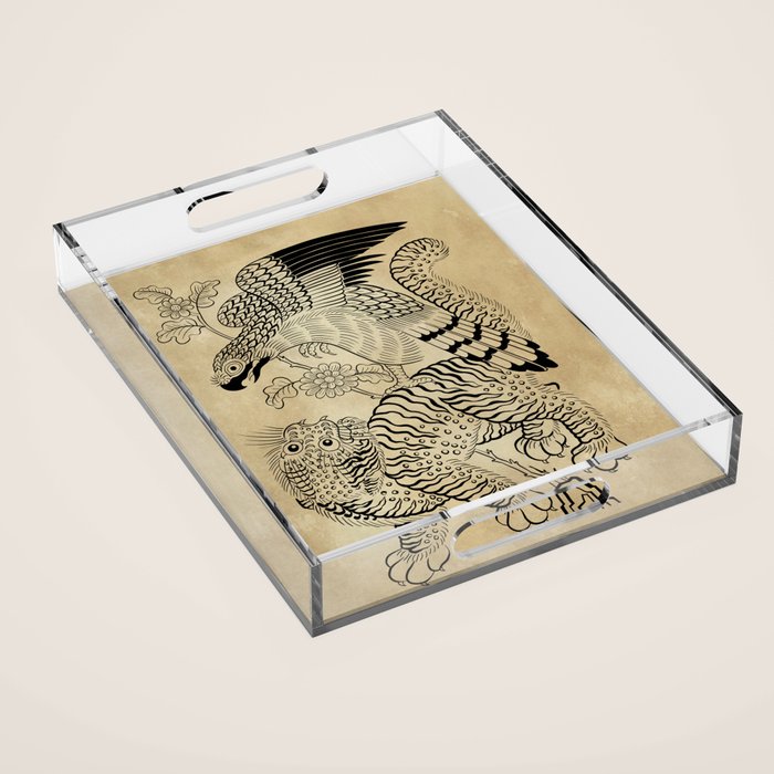Tiger and hawk Type1 - Minhwa-Korean traditional folk art Acrylic Tray Gallery Image 1