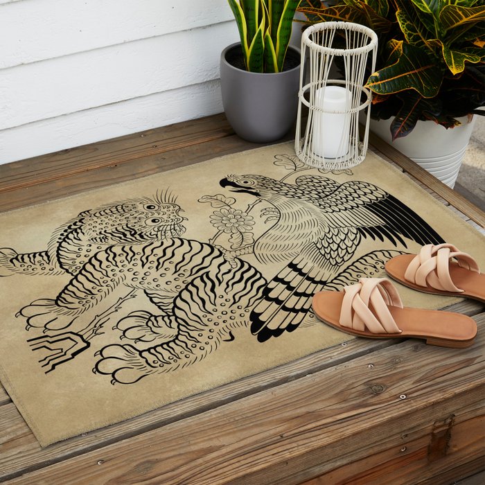 Tiger and hawk Type1 - Minhwa-Korean traditional folk art Outdoor Rug Gallery Image 2
