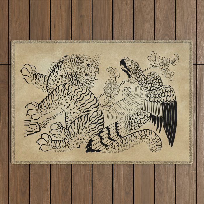 Tiger and hawk Type1 - Minhwa-Korean traditional folk art Outdoor Rug Gallery Image 1