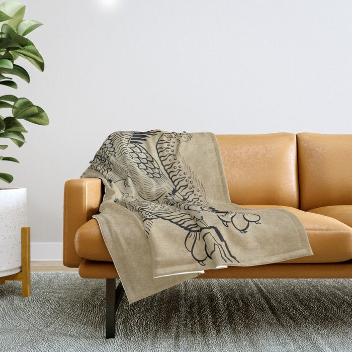 Tiger and hawk Type1 - Minhwa-Korean traditional folk art Throw Blanket Gallery Image 1