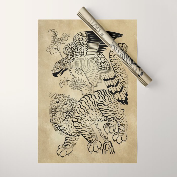 Tiger and hawk Type1 - Minhwa-Korean traditional folk art Wrapping Paper Gallery Image 1