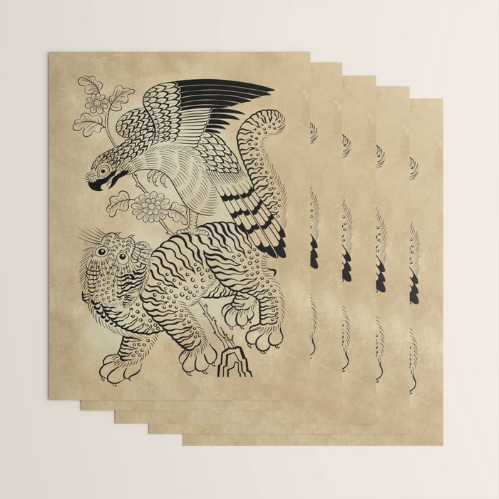 Tiger and hawk Type1 - Minhwa-Korean traditional folk art Wrapping Paper Gallery Image 3