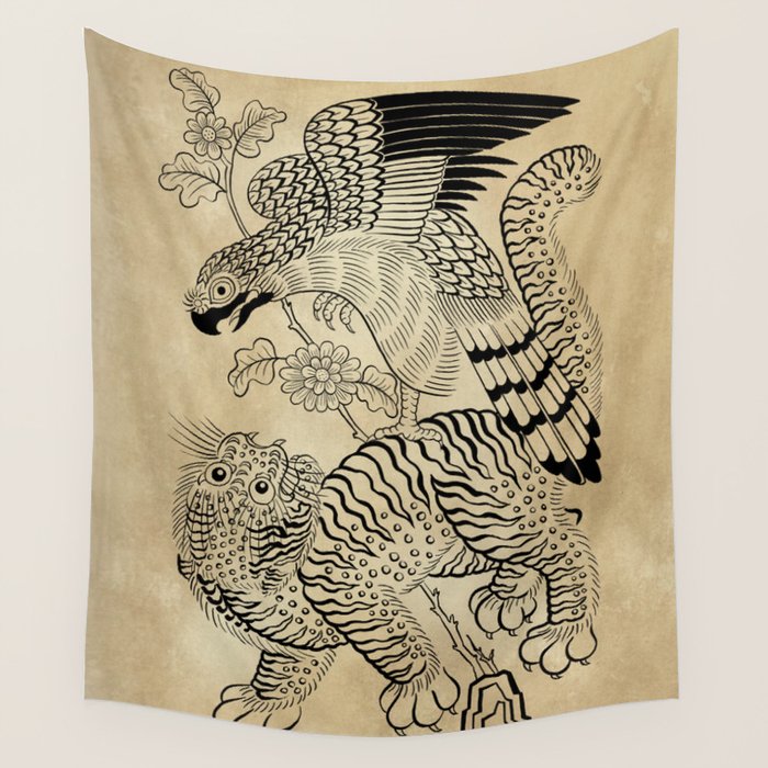 Tiger and hawk Type1 - Minhwa-Korean traditional folk art Wall Tapestry Gallery Image 4
