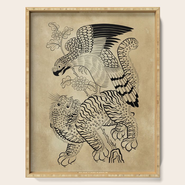 Tiger and hawk Type1 - Minhwa-Korean traditional folk art Serving Tray Gallery Image 1