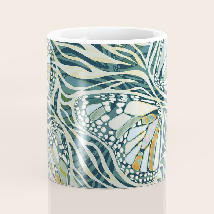 Abstract Retro Boho Butterfly Zebra Pattern - teal green Coffee Mug Gallery Image 4