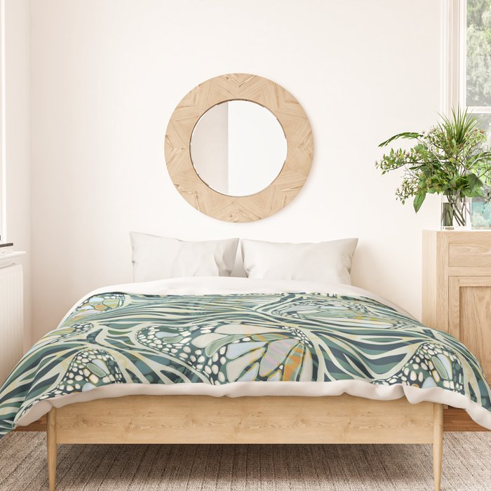 Abstract Retro Boho Butterfly Zebra Pattern - teal green Duvet Cover Gallery Image 3
