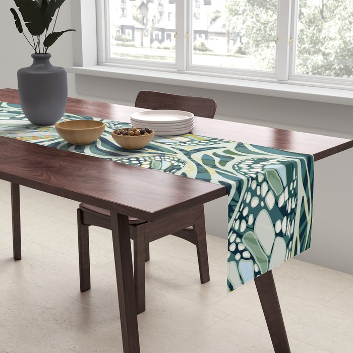 Abstract Retro Boho Butterfly Zebra Pattern - teal green Table Runner Gallery Image 2