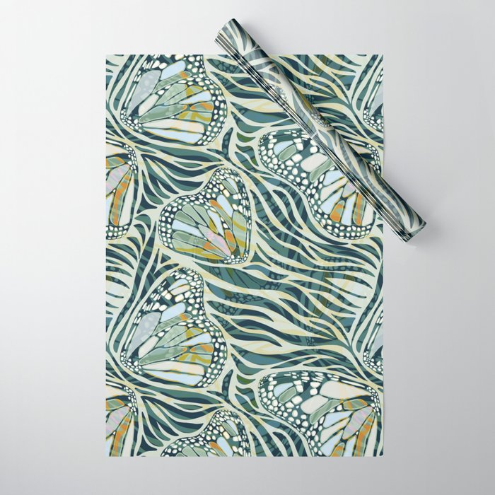 Abstract Retro Boho Butterfly Zebra Pattern - teal green Wrapping Paper Gallery Image 1