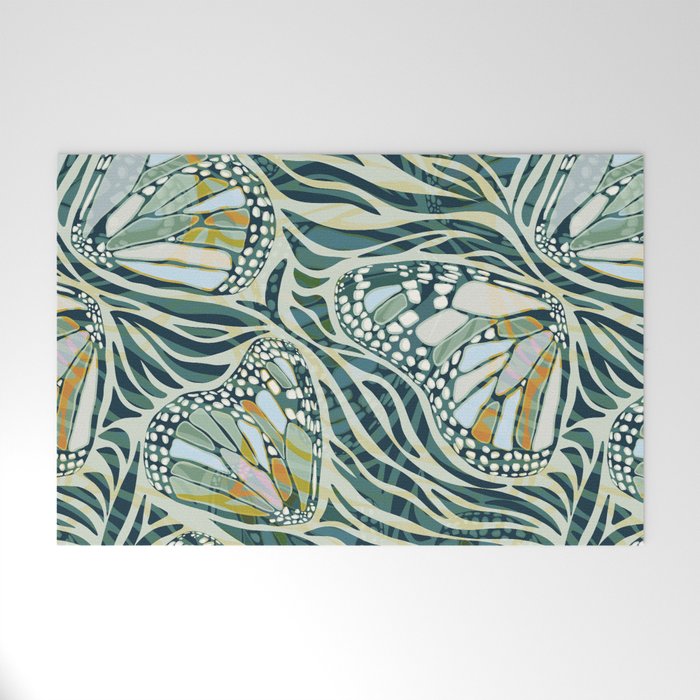 Abstract Retro Boho Butterfly Zebra Pattern - teal green Welcome Mat Gallery Image 1