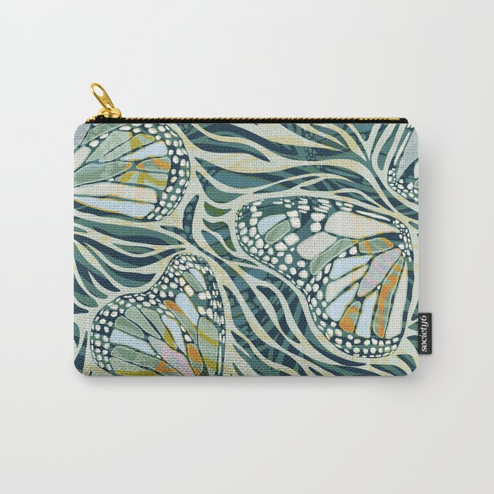 Abstract Retro Boho Butterfly Zebra Pattern - teal green Carry All Pouch Gallery Image 1