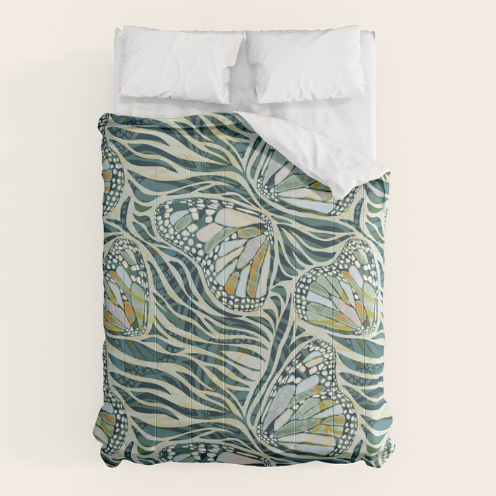 Abstract Retro Boho Butterfly Zebra Pattern - teal green Comforter Gallery Image 6