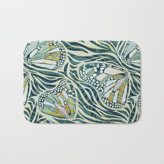 Abstract Retro Boho Butterfly Zebra Pattern - teal green Bath Mat Gallery Image 1