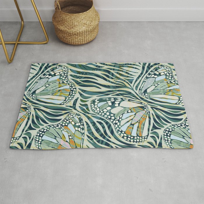 Abstract Retro Boho Butterfly Zebra Pattern - teal green Rug Gallery Image 1