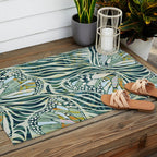 Abstract Retro Boho Butterfly Zebra Pattern - teal green Outdoor Rug Gallery Image 2