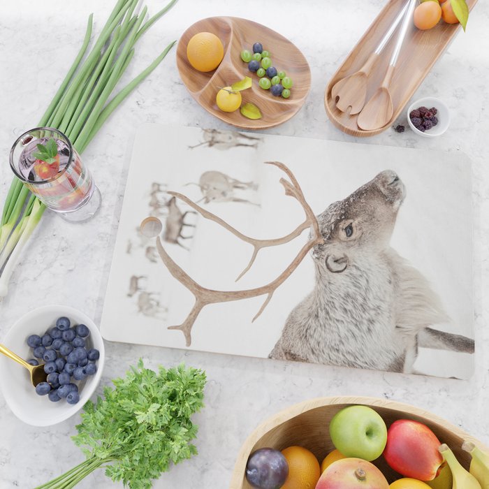 Reindeer With Antlers Art Print | Tromsø Norway Animal Snow Photo | Arctic Winter Travel Photography Cutting Board Gallery Image 2