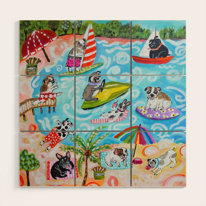 Dogs at the Beach Wood Wall Art Gallery Image 1
