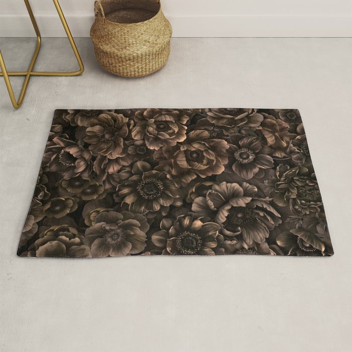 Nocturnal Twilight Brown Petals Floral Elegance Rug Gallery Image 1
