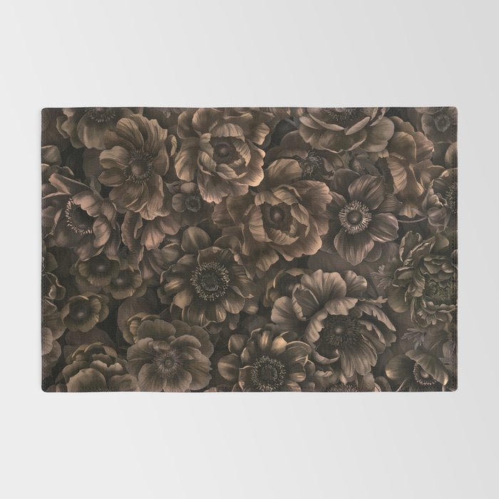 Nocturnal Twilight Brown Petals Floral Elegance Rug Gallery Image 2