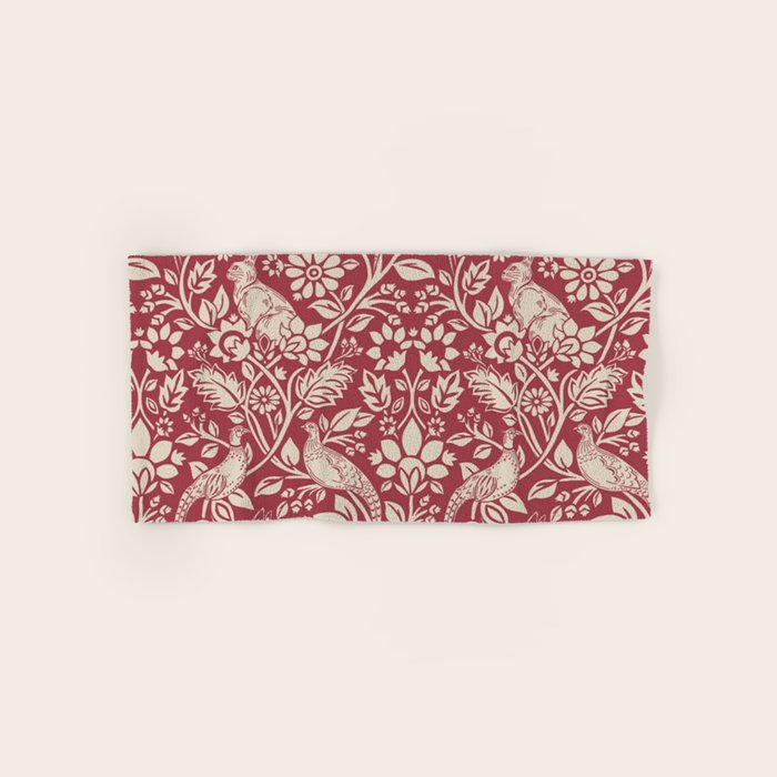 William Morris Merton Brer Rabbit Madder Red Pattern Bath Towel Gallery Image 1