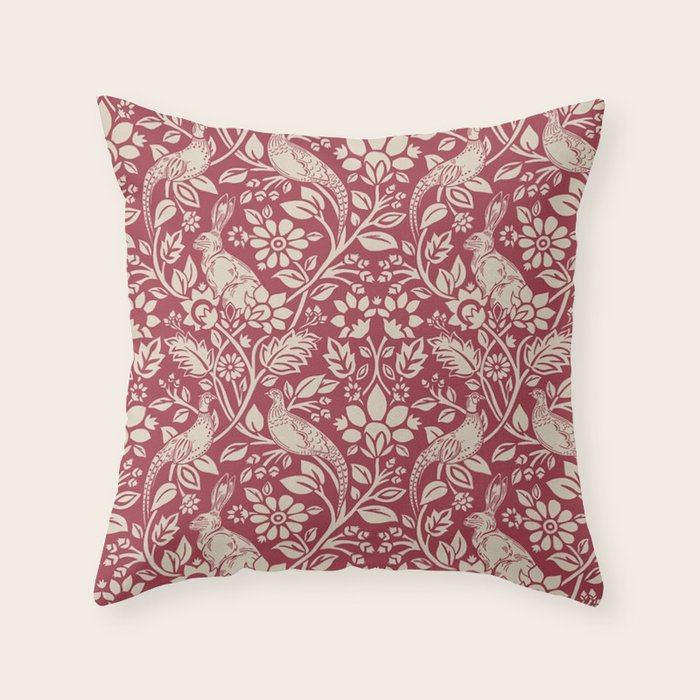 William Morris Merton Brer Rabbit Madder Red Pattern Throw Pillow Gallery Image 1