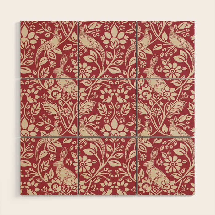 William Morris Merton Brer Rabbit Madder Red Pattern Wood Wall Art Gallery Image 1