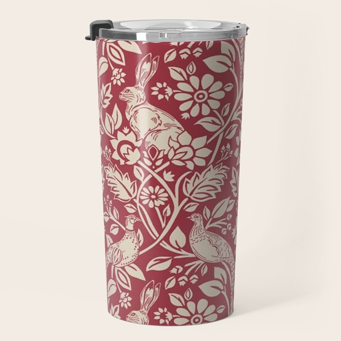 William Morris Merton Brer Rabbit Madder Red Pattern Travel Mug Gallery Image 3