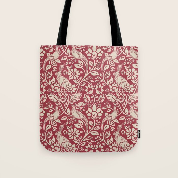 William Morris Merton Brer Rabbit Madder Red Pattern Tote Bag Gallery Image 1