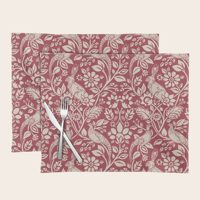 William Morris Merton Brer Rabbit Madder Red Pattern Placemat Gallery Image 1