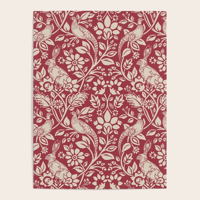 William Morris Merton Brer Rabbit Madder Red Pattern Poster Gallery Image 1