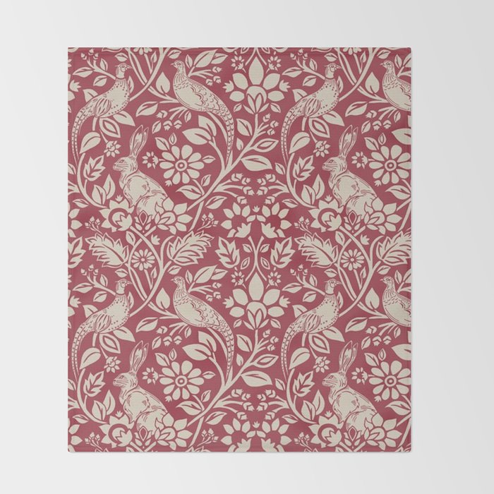 William Morris Merton Brer Rabbit Madder Red Pattern Throw Blanket Gallery Image 2