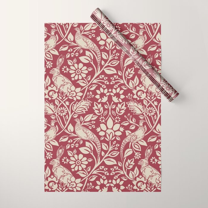 William Morris Merton Brer Rabbit Madder Red Pattern Wrapping Paper Gallery Image 1