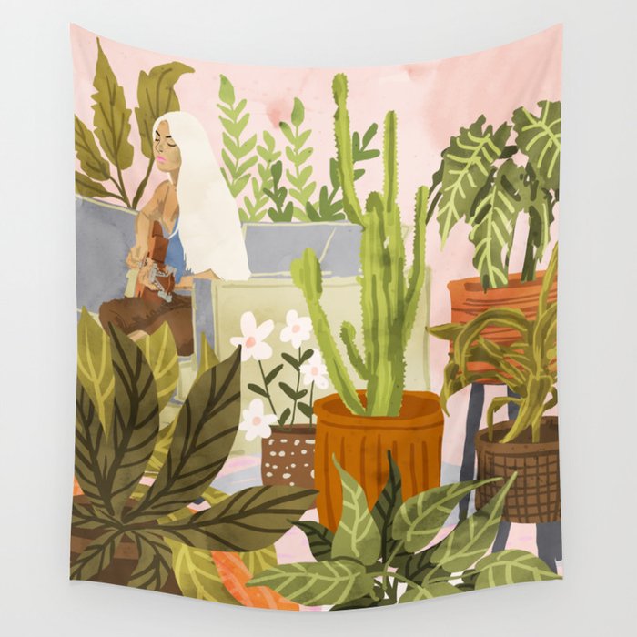 Playing For My Plants Wall Tapestry Gallery Image 1