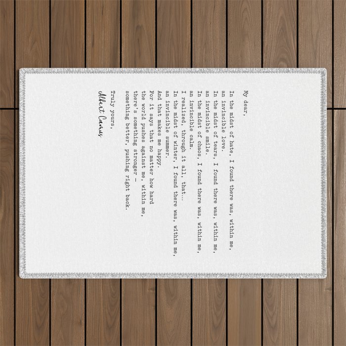 Albert Camus Quote - My Dear in the midst of hate I found Outdoor Rug Gallery Image 1