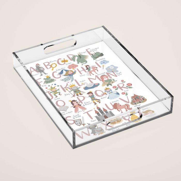 Fairy tale alphabet, fairytale ABC in pink and pastel Acrylic Tray Gallery Image 1