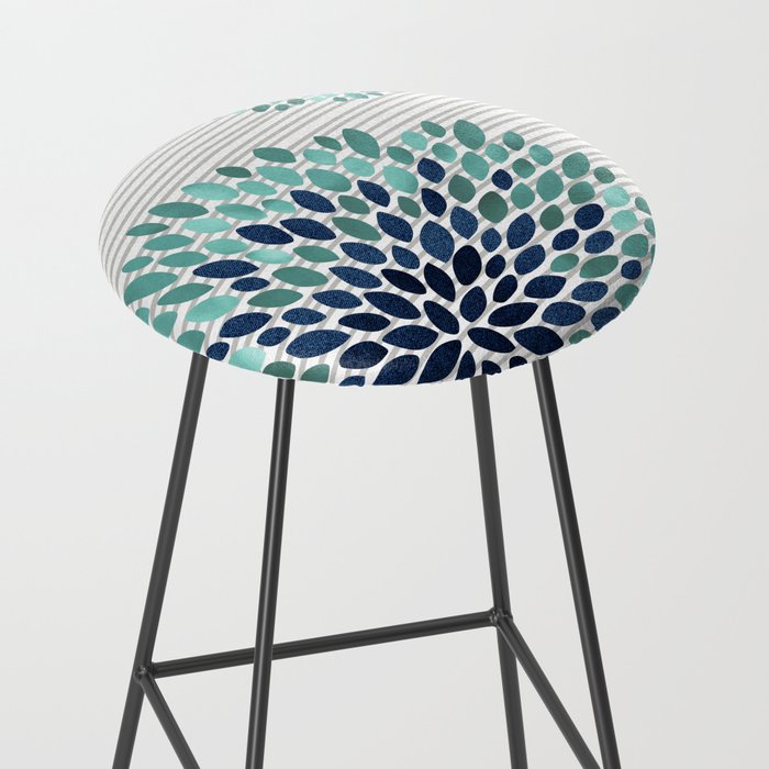 Floral Prints, Gray, Teal and Blue, Abstract Art Stool Gallery Image 2