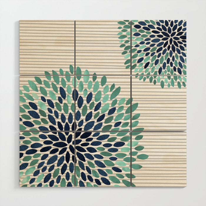 Floral Prints, Gray, Teal and Blue, Abstract Art Wood Wall Art Gallery Image 1