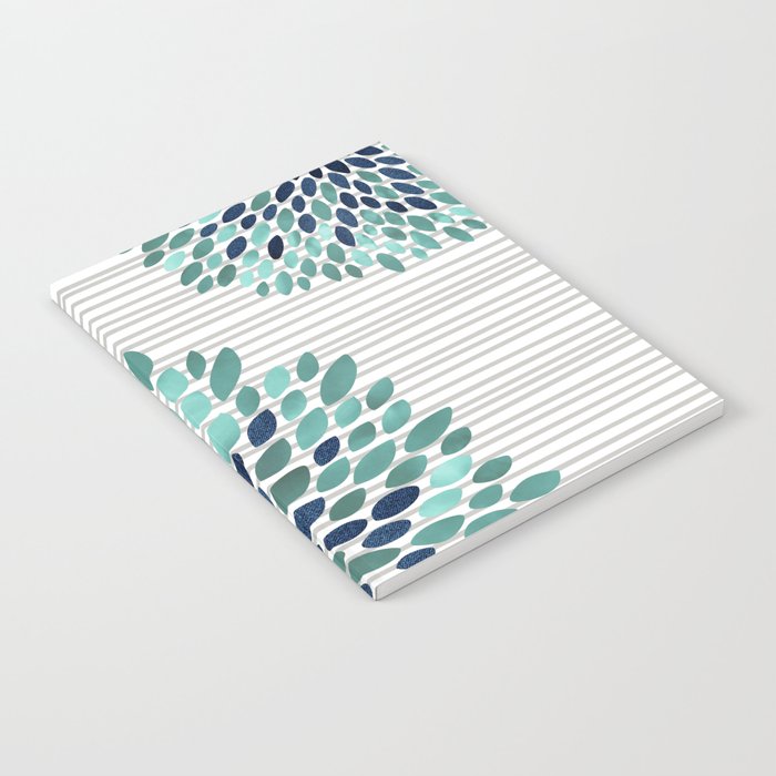 Floral Prints, Gray, Teal and Blue, Abstract Art Notebook Gallery Image 2