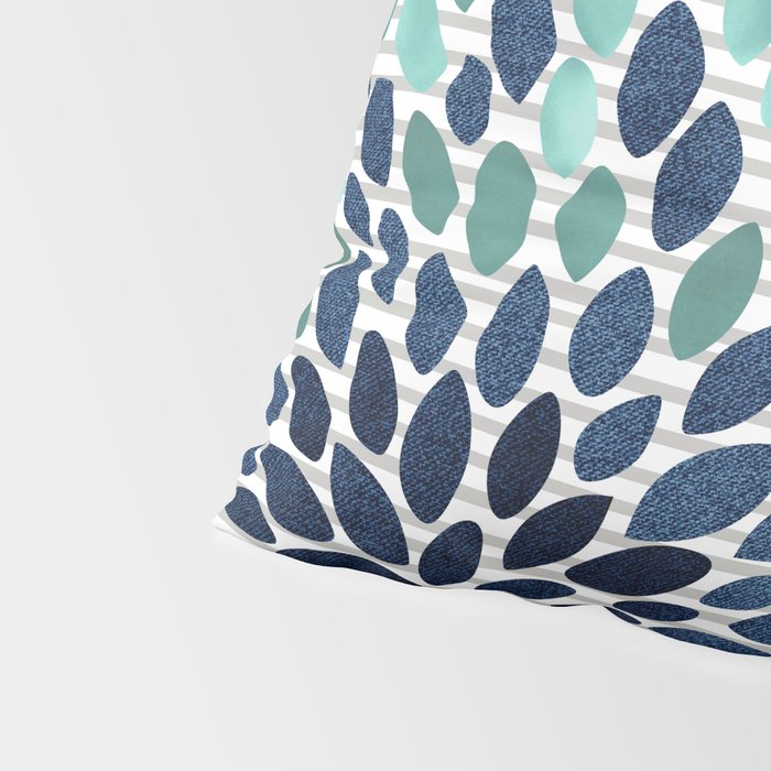 Floral Prints, Gray, Teal and Blue, Abstract Art Pillow Sham Gallery Image 4