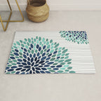 Floral Prints, Gray, Teal and Blue, Abstract Art Rug Gallery Image 1