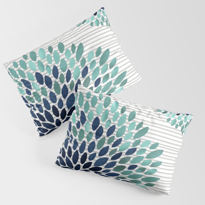 Floral Prints, Gray, Teal and Blue, Abstract Art Pillow Sham Gallery Image 3