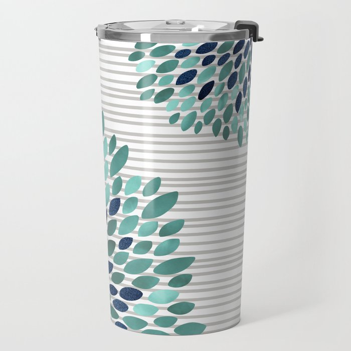 Floral Prints, Gray, Teal and Blue, Abstract Art Travel Mug Gallery Image 2