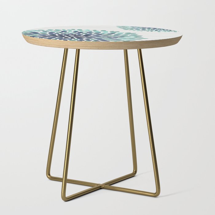Floral Prints, Gray, Teal and Blue, Abstract Art Side Table Gallery Image 1