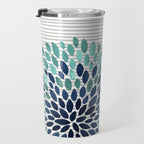 Floral Prints, Gray, Teal and Blue, Abstract Art Travel Mug Gallery Image 3