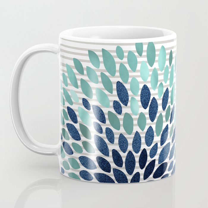 Floral Prints, Gray, Teal and Blue, Abstract Art Coffee Mug Gallery Image 3