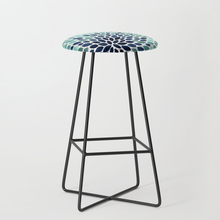 Floral Prints, Gray, Teal and Blue, Abstract Art Stool Gallery Image 1