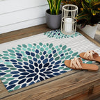 Floral Prints, Gray, Teal and Blue, Abstract Art Outdoor Rug Gallery Image 2