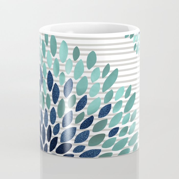 Floral Prints, Gray, Teal and Blue, Abstract Art Coffee Mug Gallery Image 4