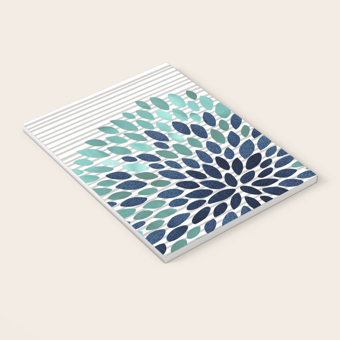 Floral Prints, Gray, Teal and Blue, Abstract Art Notebook Gallery Image 3
