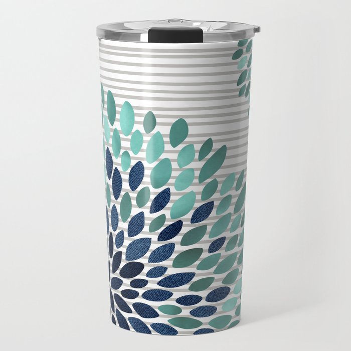 Floral Prints, Gray, Teal and Blue, Abstract Art Travel Mug Gallery Image 1
